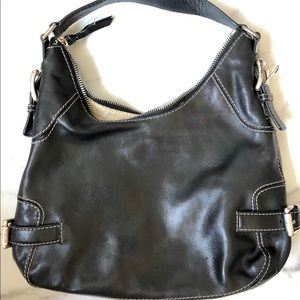 MICHAEL KORS Black Leather Buckle Hobo Shoulder